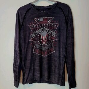 Affliction Mens Tee Sz XL Logo Double Sided Y2K Black‎ Freedom Defender USA Made